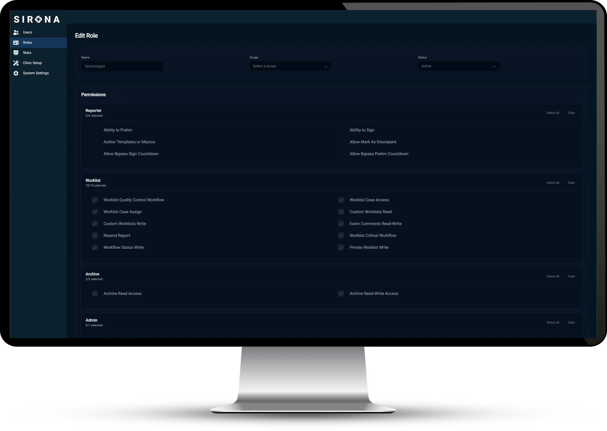 Sirona PACS Archive on a desktop monitor