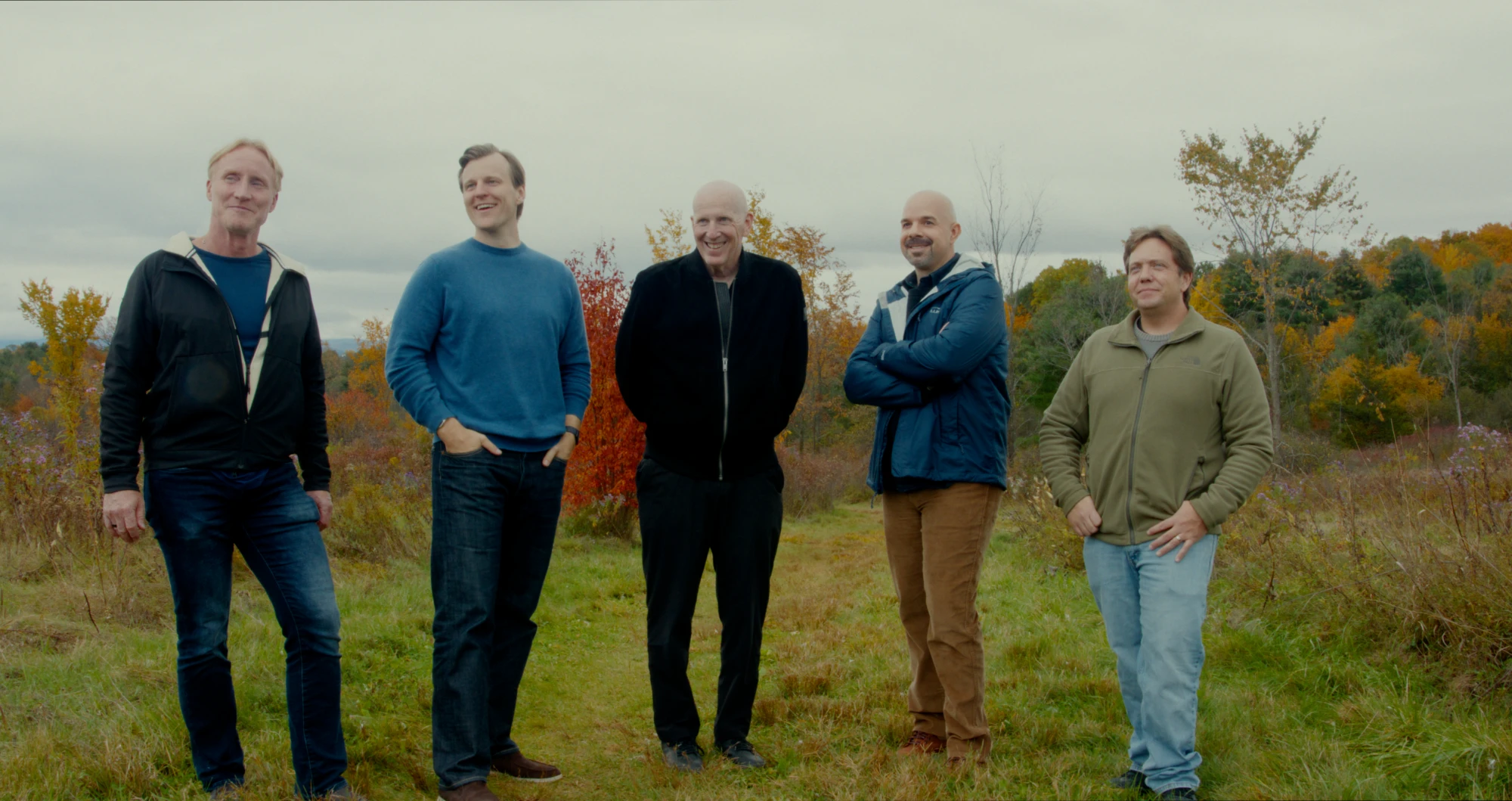 Sirona Medical leadership outdoors in autumn: Anders Osterholm, Cameron Andrews, Ken Kaufman, Nathan Ayers and Dan Sorrell